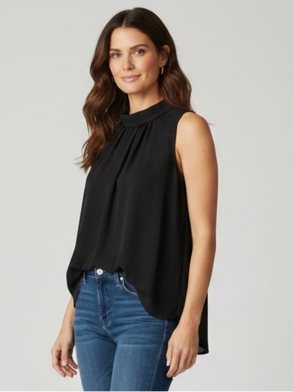 Who What Wear Black Sleeveless Mock Neck Top